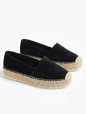 She & In Black and Tan Wedge Espadrille Shoes Size 11